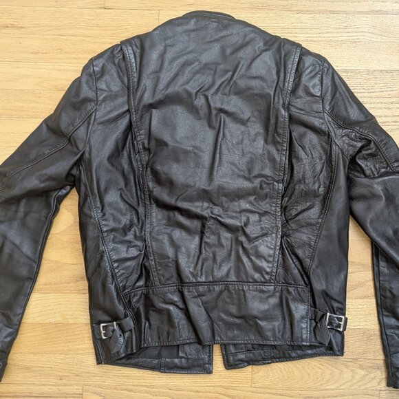 Vintage Brooks Black Leather Cafe Motorcycle Jacket Size 42 With Winter Liner - Picture 3 of 16
